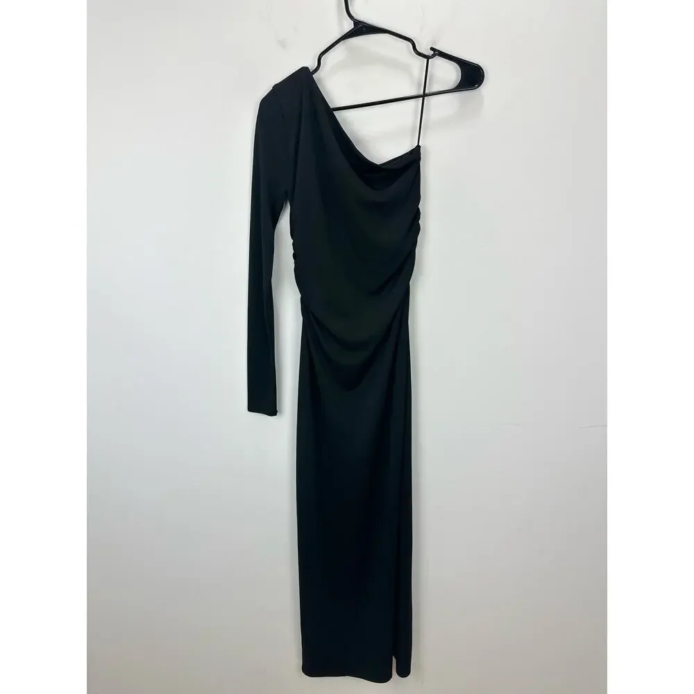 J.Crew One Shoulder Dress Jersey Knit Crepe Draped Ruched Long Black XS NWT
